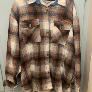 Plaid Button-Up Women's  Fleece LinedJacket